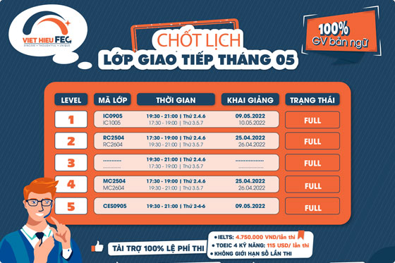 Lịch khai giảng lớp giao tiếp tháng 05 - 4